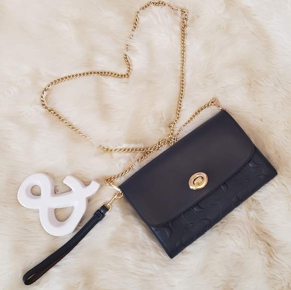 Coach Crossbody Clutch Wristlet with Gold Chain - Picture 1 of 6